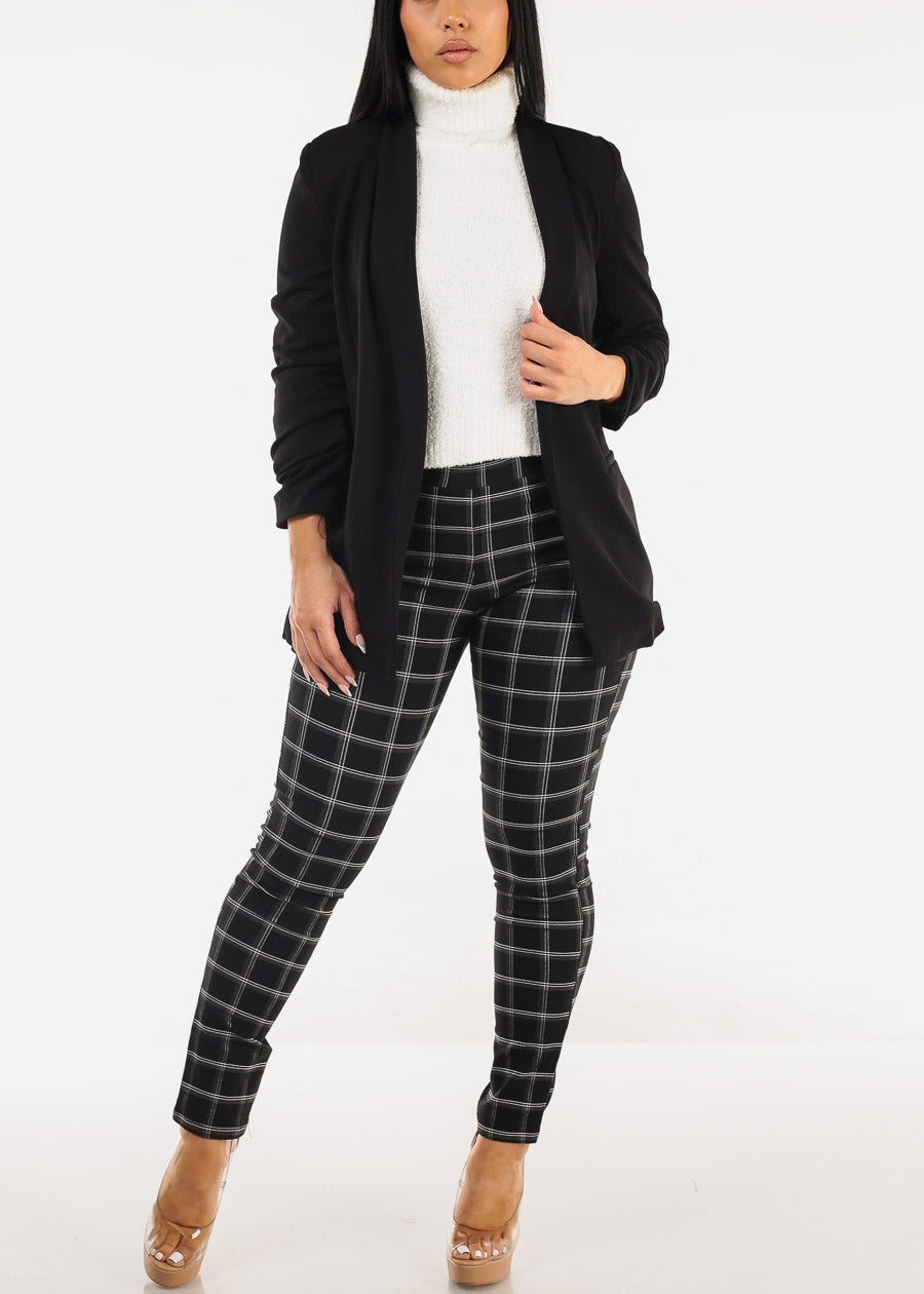 Black Super High Waist Plaid Skinny Pants