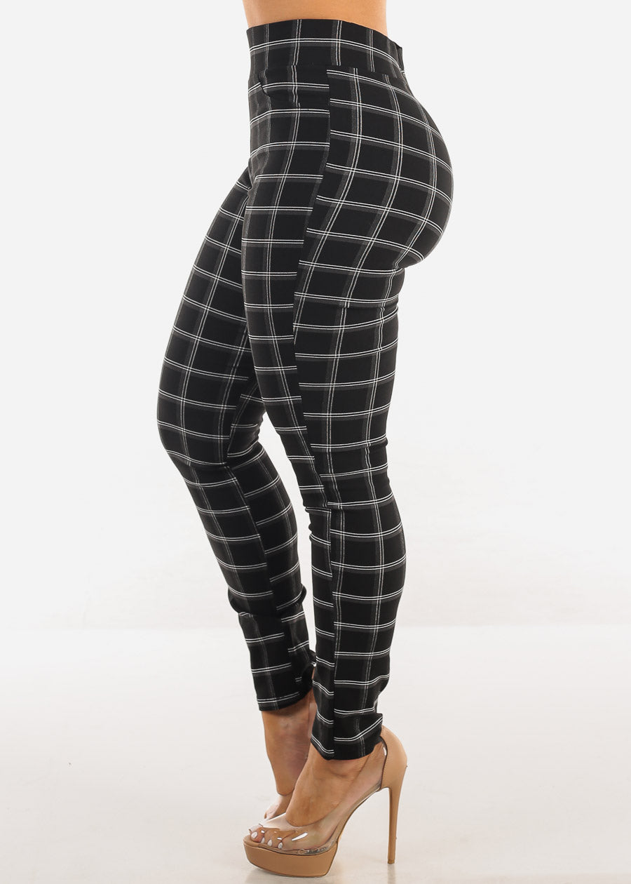 Black Super High Waist Plaid Skinny Pants