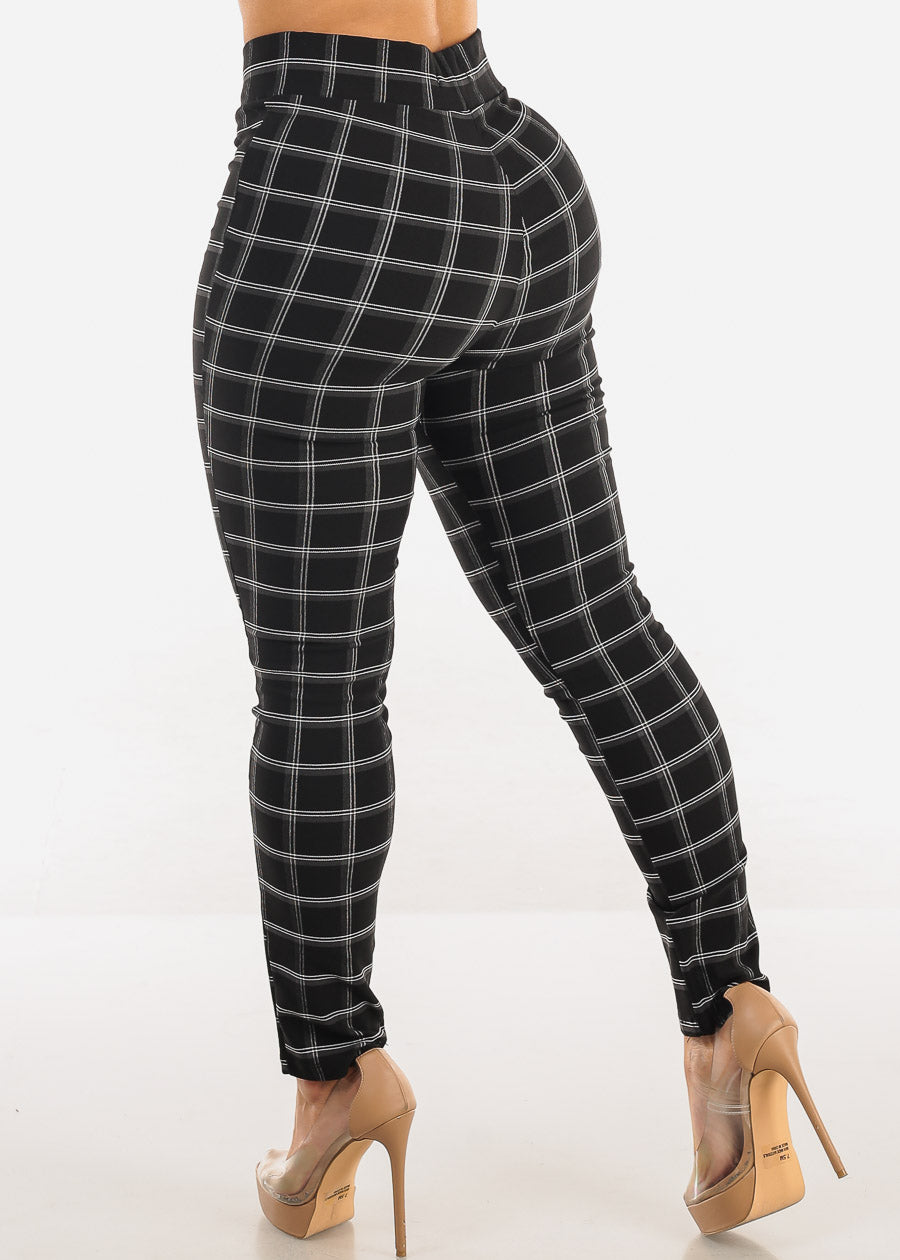 Black Super High Waist Plaid Skinny Pants