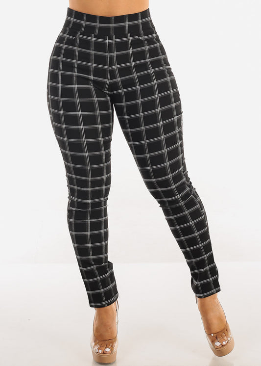 Black Super High Waist Plaid Skinny Pants