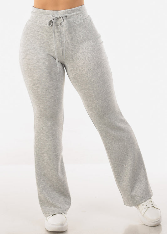 High Drawstring Waist Butter Soft Flared Pants Light Grey