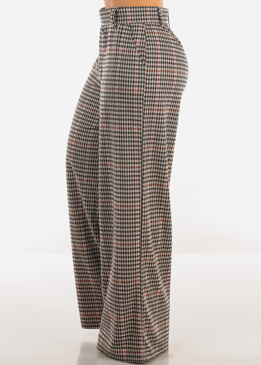 Super High Waist Wide Leg Plaid Pants Taupe