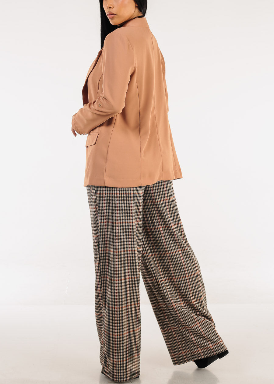 Super High Waist Wide Leg Plaid Pants Taupe