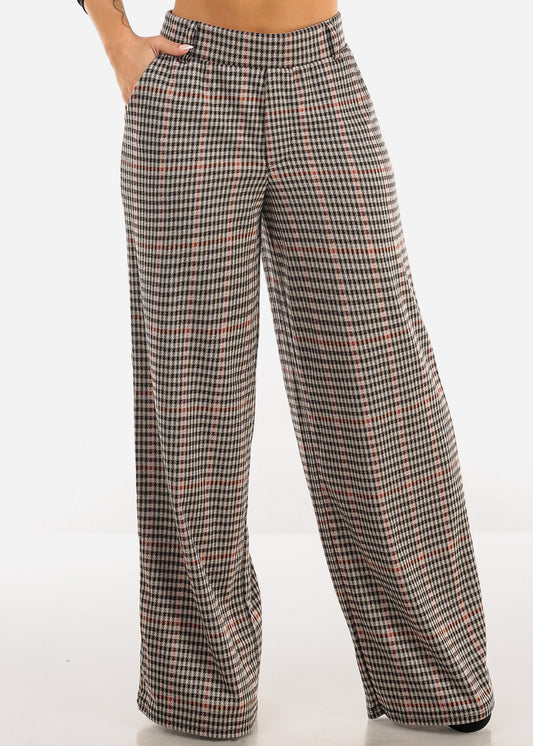 Super High Waist Wide Leg Plaid Pants Taupe