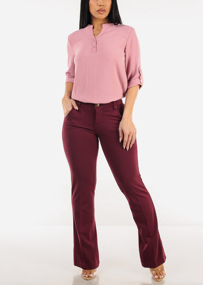 Butt Lifting High Waist Bootcut Dress Pants Burgundy