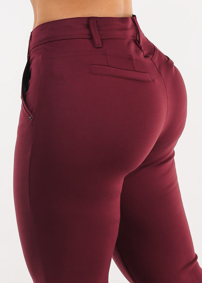 Butt Lifting High Waist Bootcut Dress Pants Burgundy