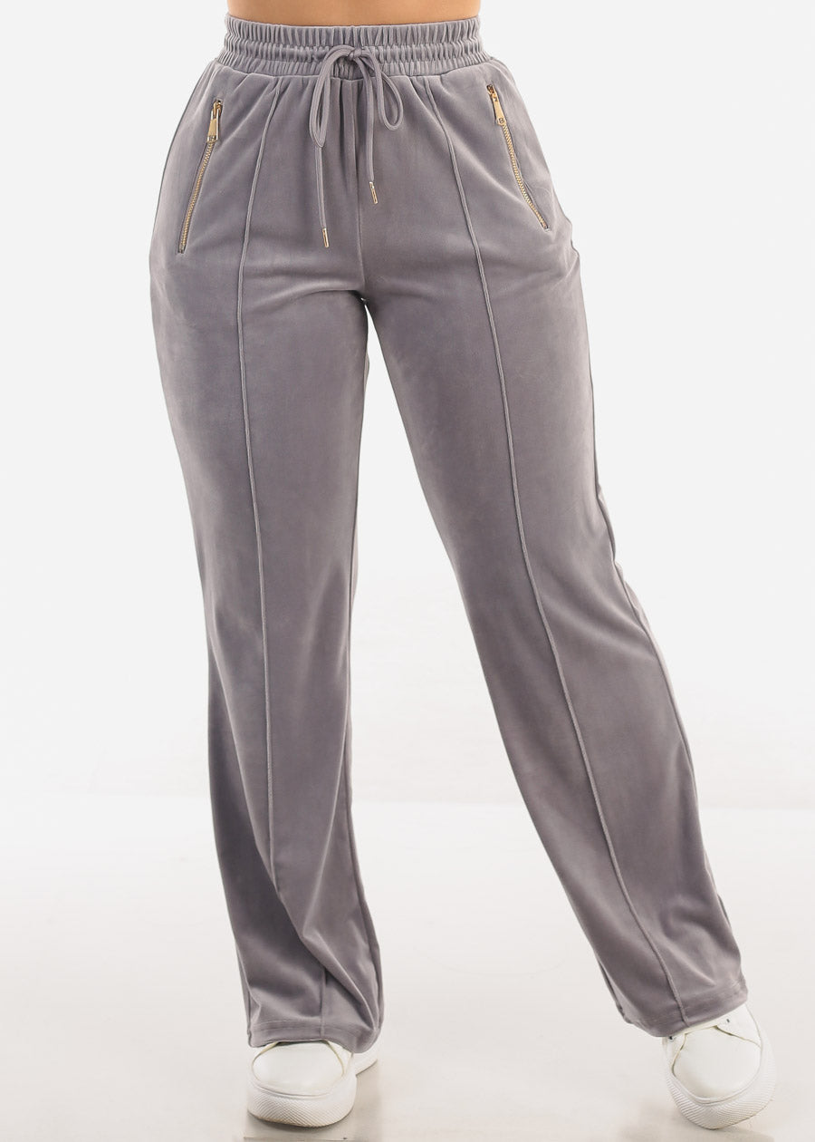 Zip Up Velvet Tracksuit Grey (2 PCE SET)