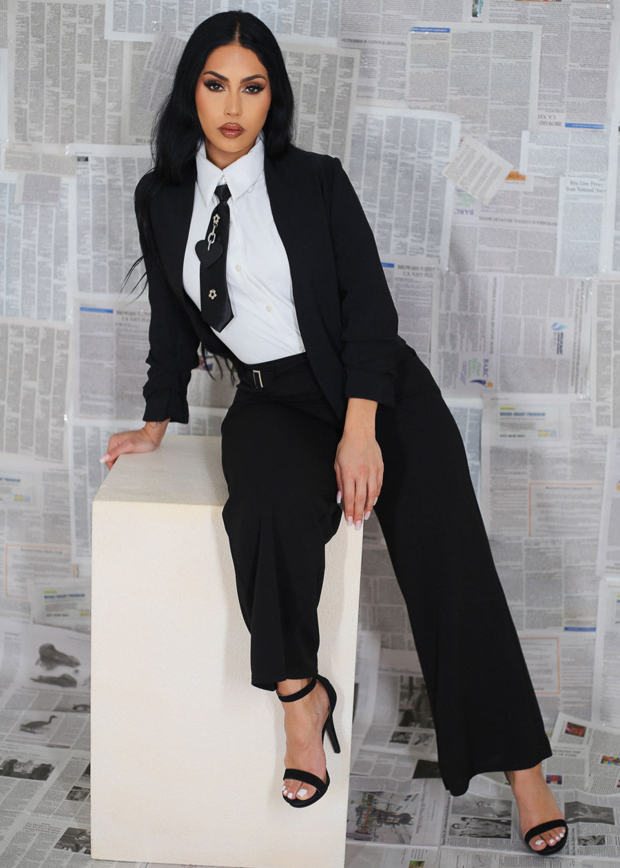 Super High Waist Wide Leg Black Dressy Pants