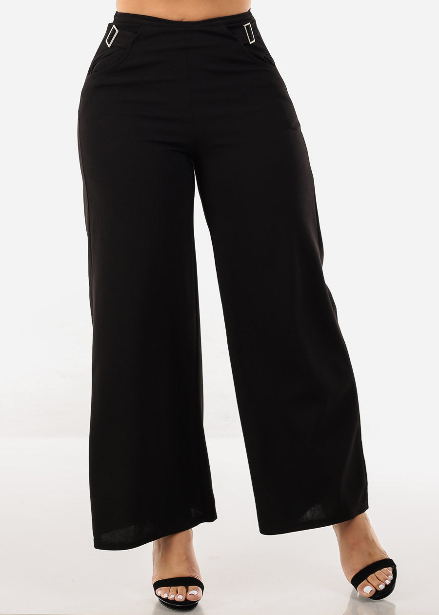 Super High Waist Wide Leg Black Dressy Pants