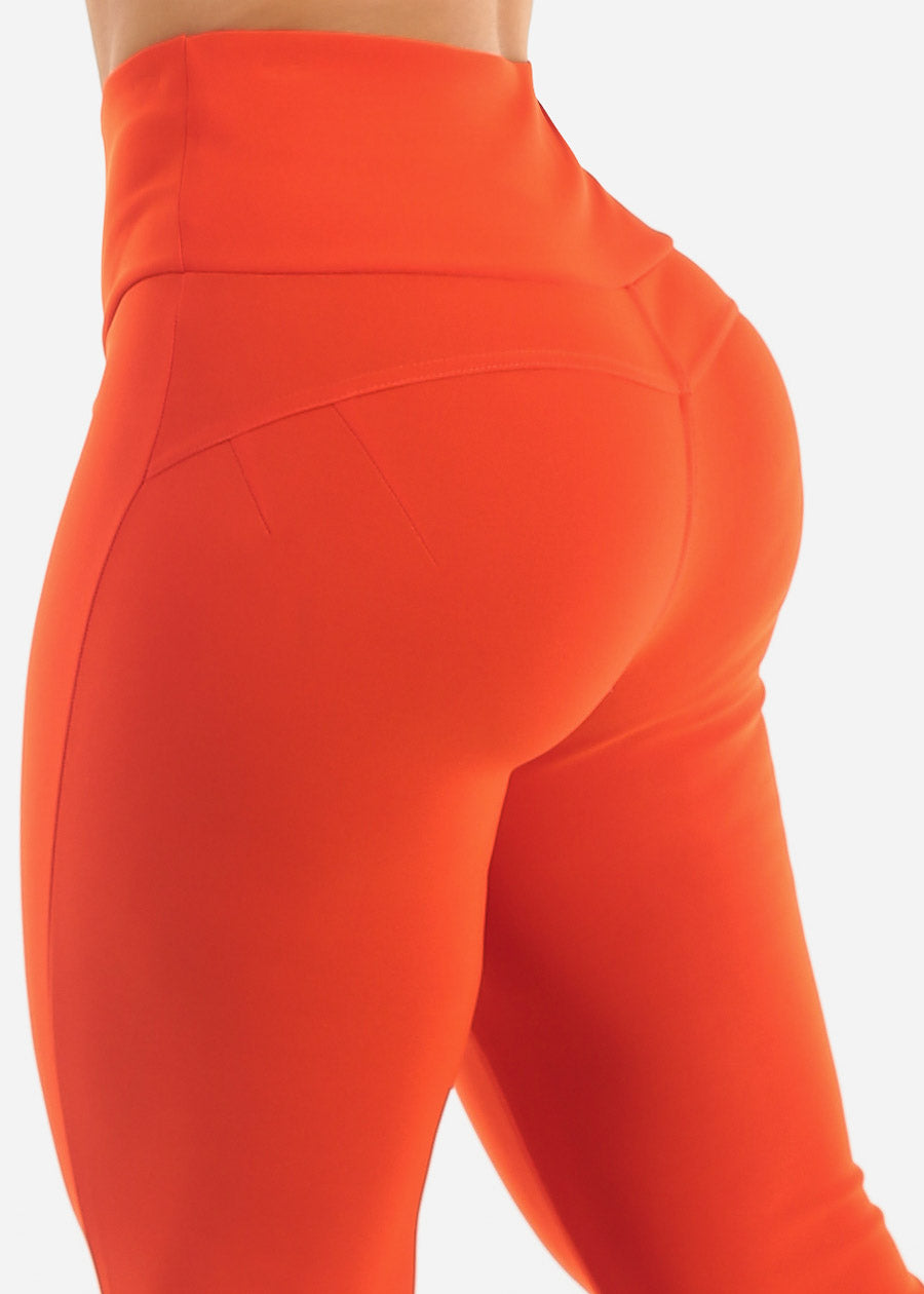 Butt Lift Thick Waist Dressy Bootcut Pants Red Orange