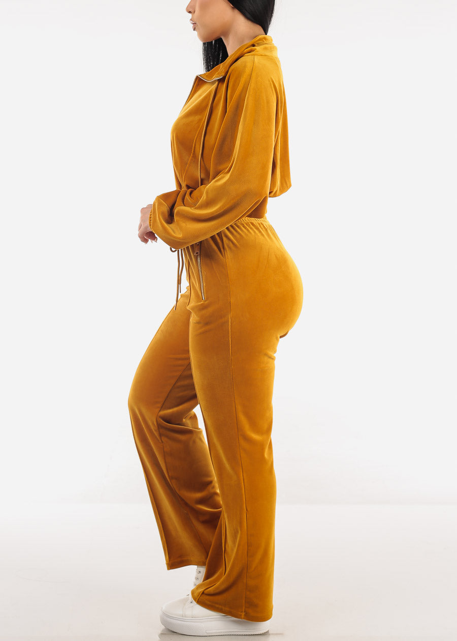 Zip Up Velvet Tracksuit Mustard (2 PCE SET)