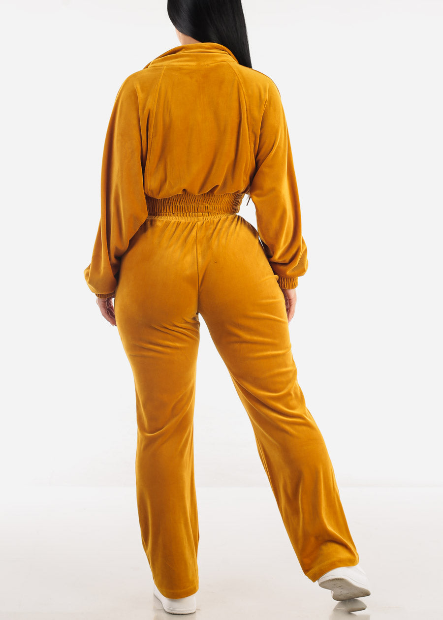 Zip Up Velvet Tracksuit Mustard (2 PCE SET)