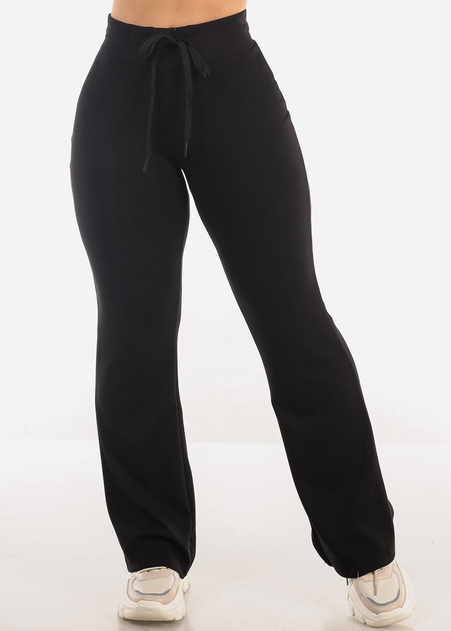 High Drawstring Waist Butter Soft Flared Pants Black