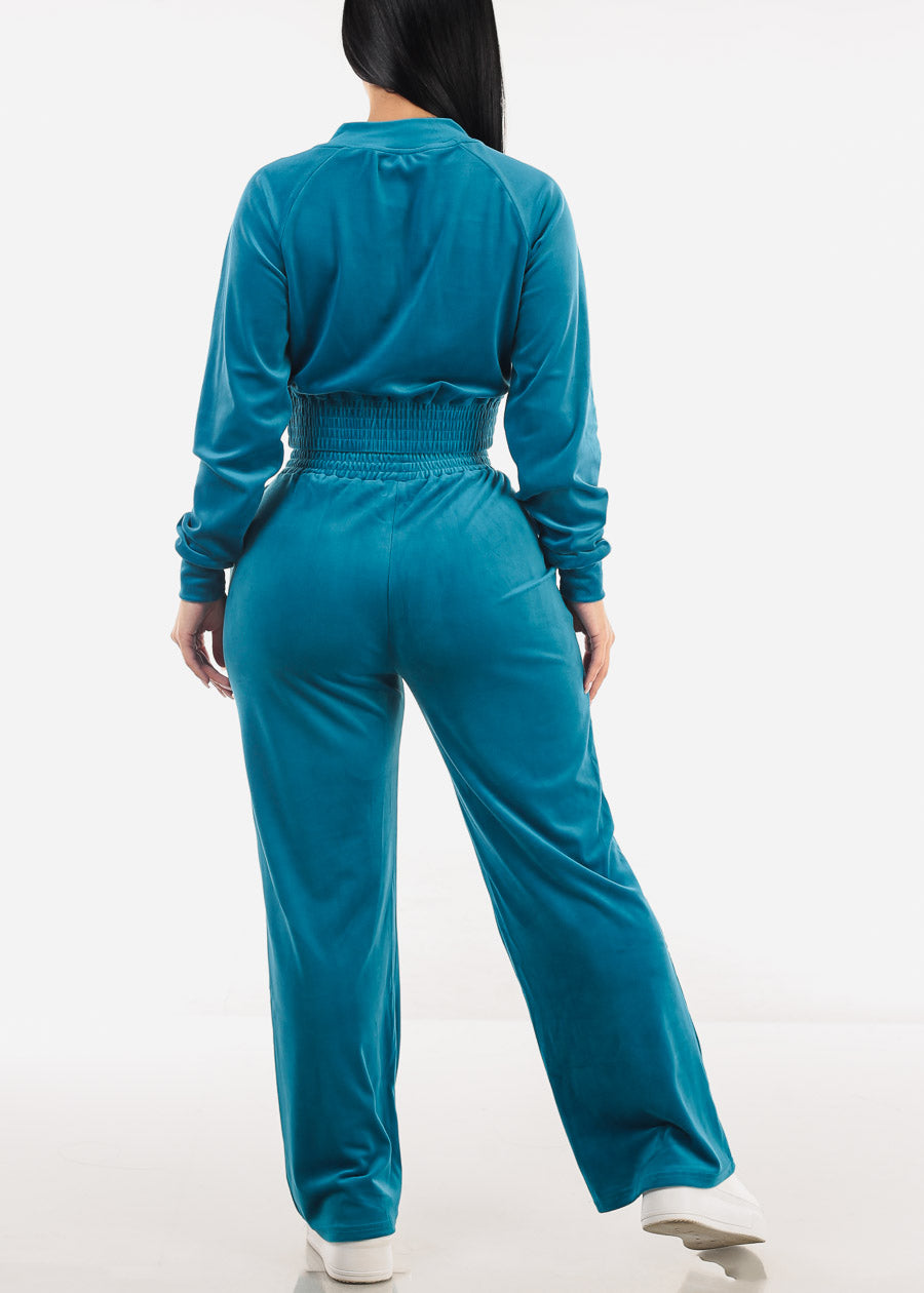 Velvet Zip Up Tracksuit Blue (2 PCE SET)