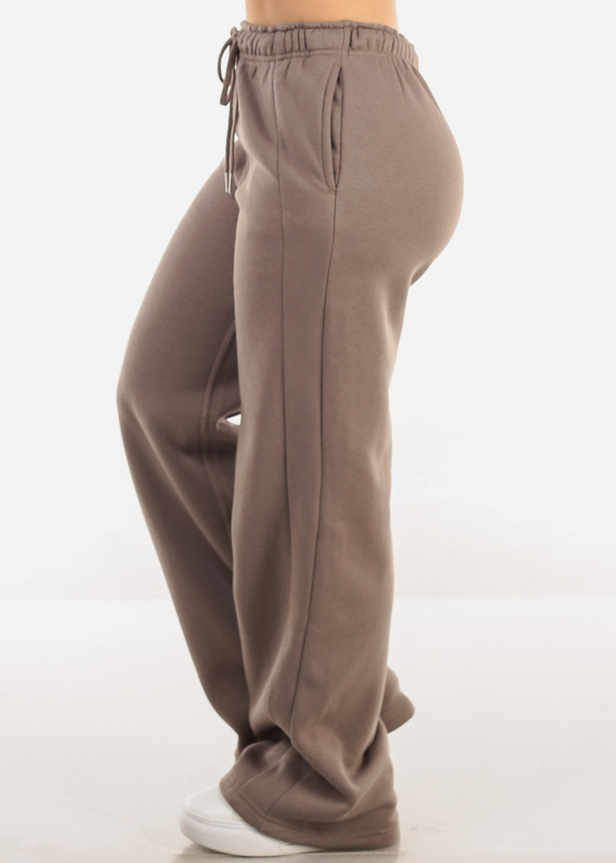 Elastic Waistband Wide Leg Sweatpants Mocha