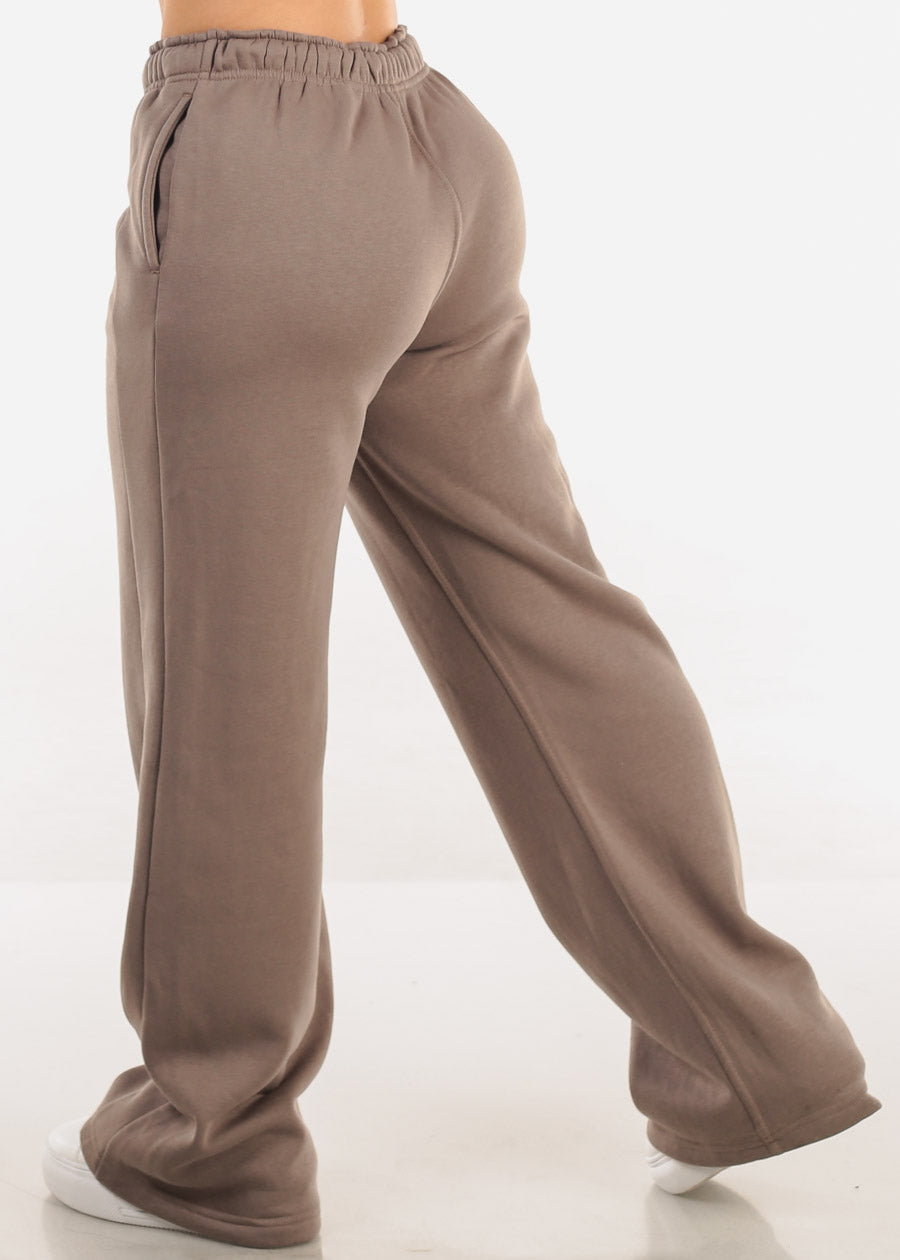 Elastic Waistband Wide Leg Sweatpants Mocha