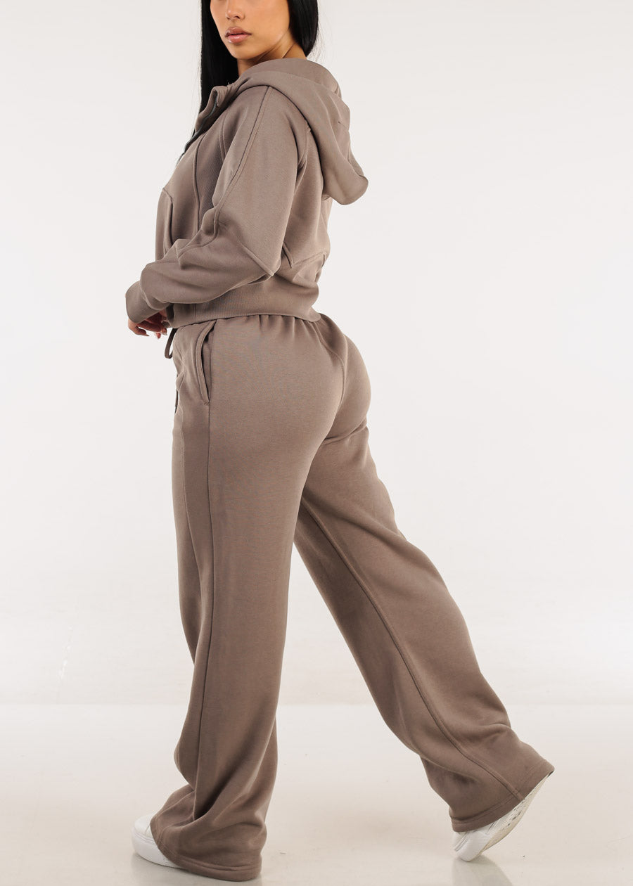 Elastic Waistband Wide Leg Sweatpants Mocha