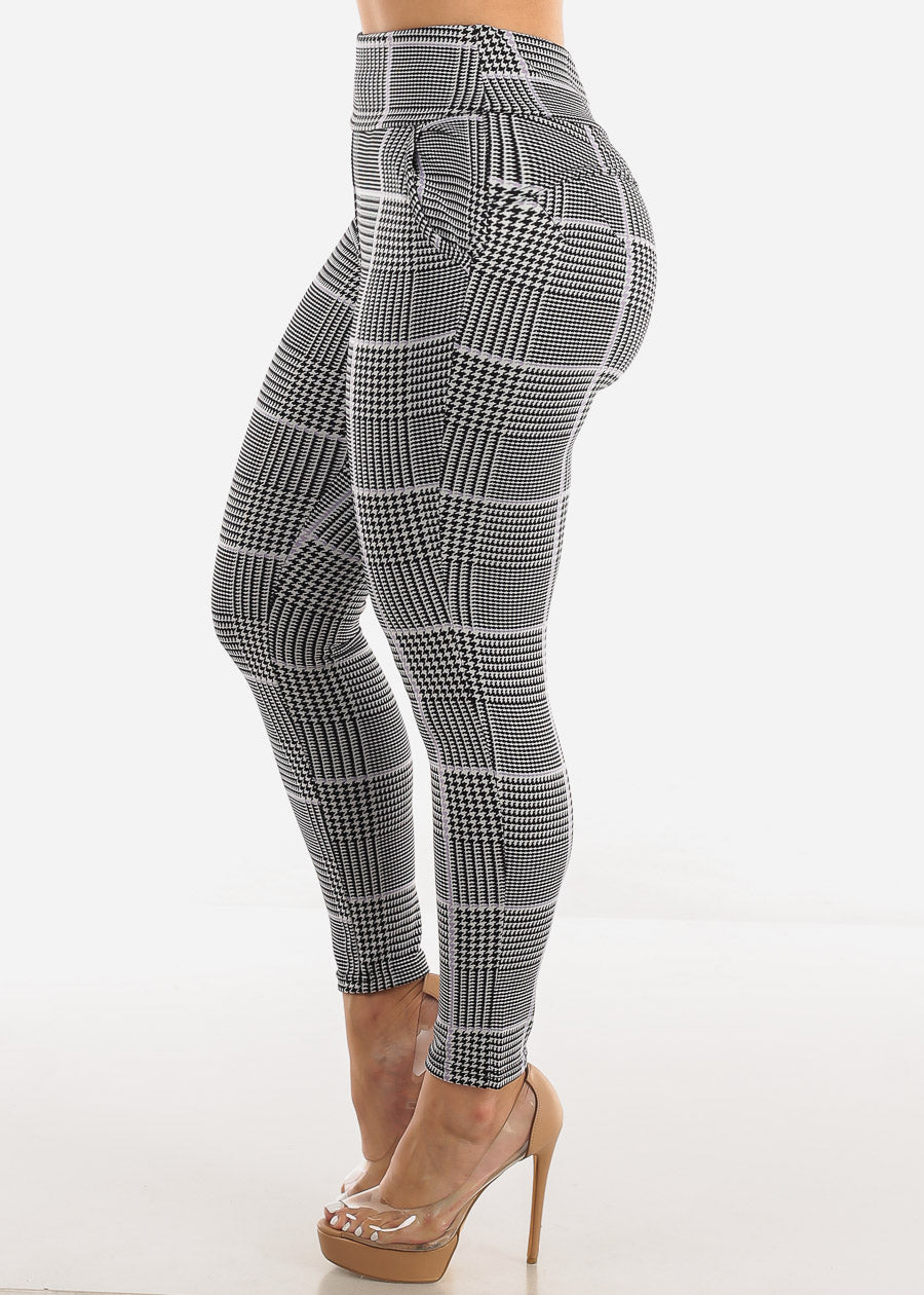 High Rise Butt Lift Plaid Skinny Pants Lilac