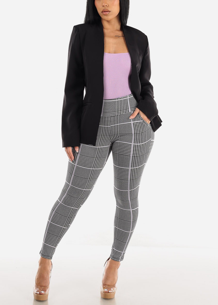 High Rise Butt Lift Plaid Skinny Pants Lilac