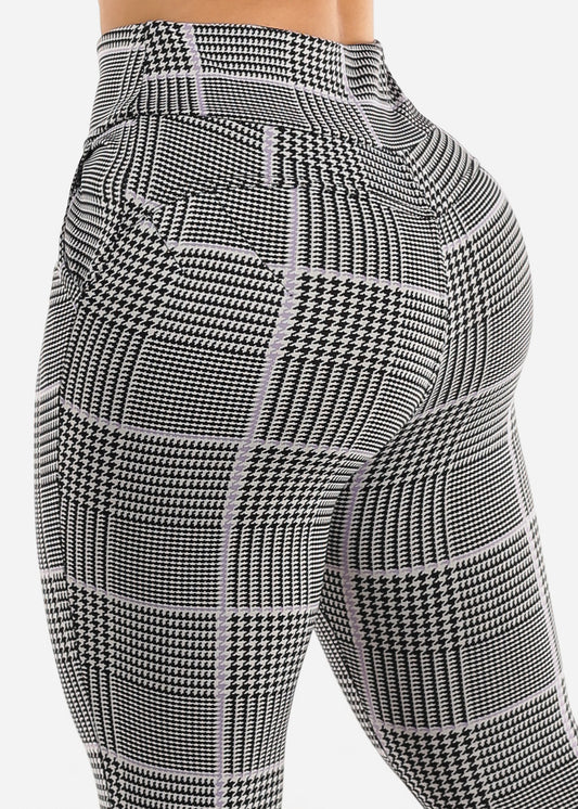 High Rise Butt Lift Plaid Skinny Pants Lilac