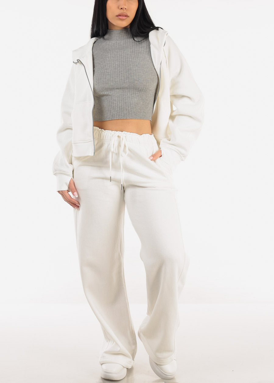 Elastic Waistband Wide Leg Sweatpants White