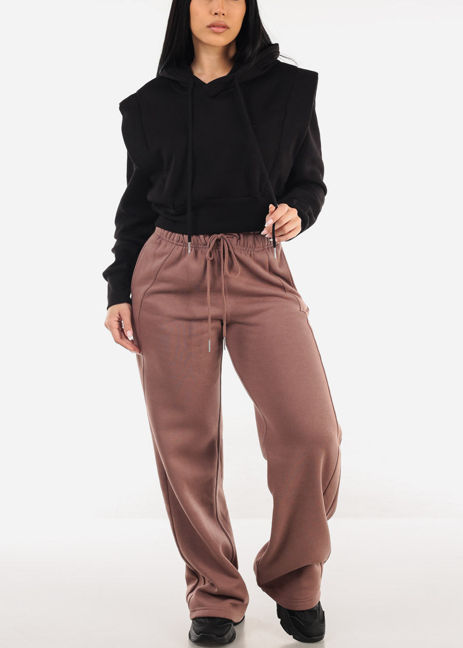 Elastic Waistband Wide Leg Sweatpants Light Maroon