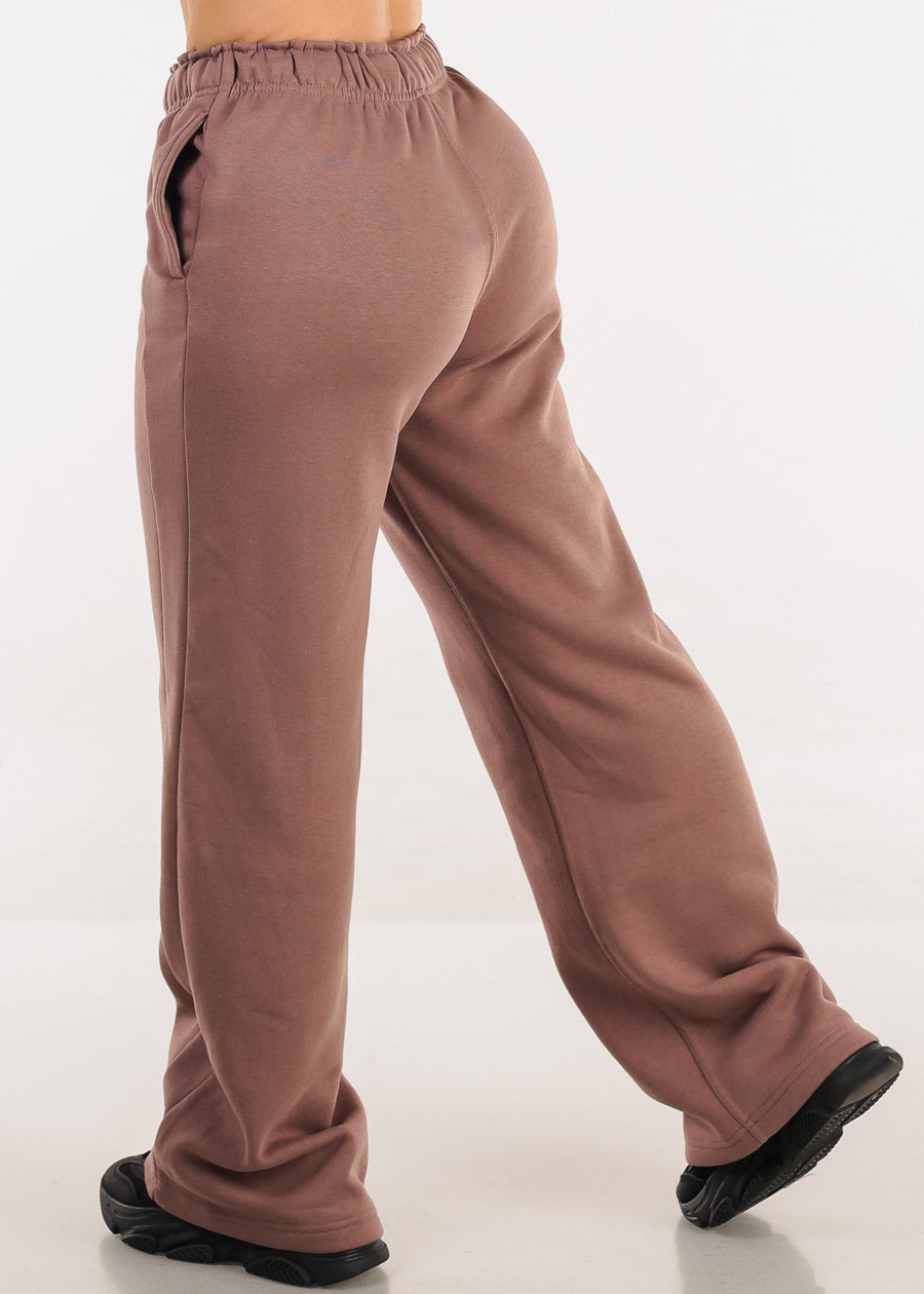 Elastic Waistband Wide Leg Sweatpants Light Maroon