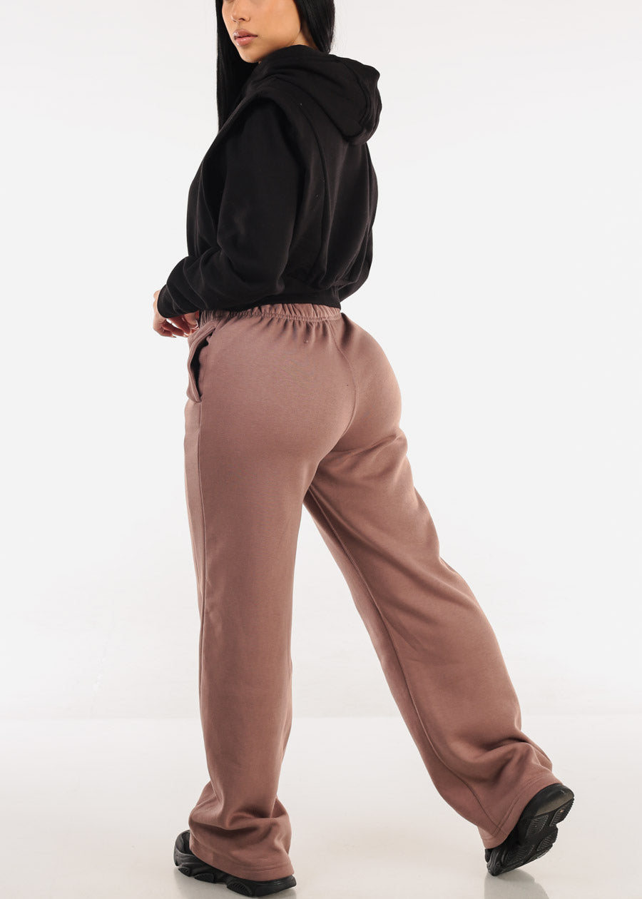 Elastic Waistband Wide Leg Sweatpants Light Maroon