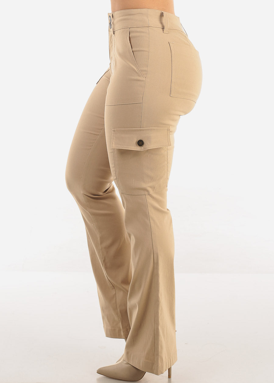 Butt Lift Hyper Stretch Bootcut Cargo Pants Khaki