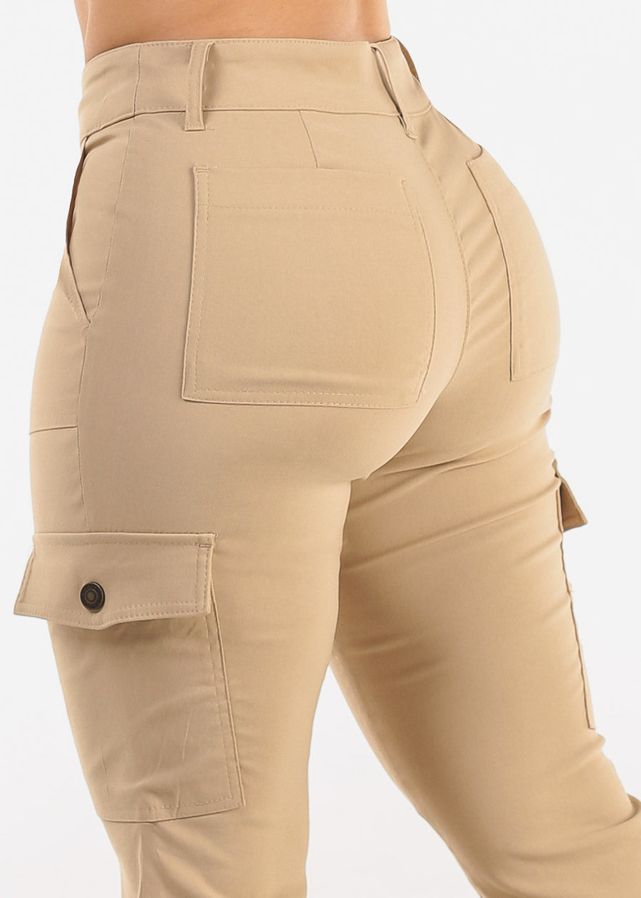 Butt Lift Hyper Stretch Bootcut Cargo Pants Khaki