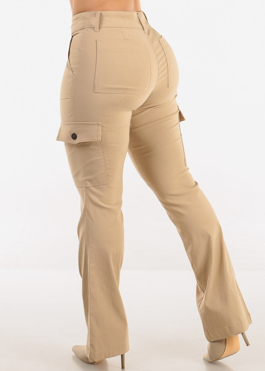 Butt Lift Hyper Stretch Bootcut Cargo Pants Khaki