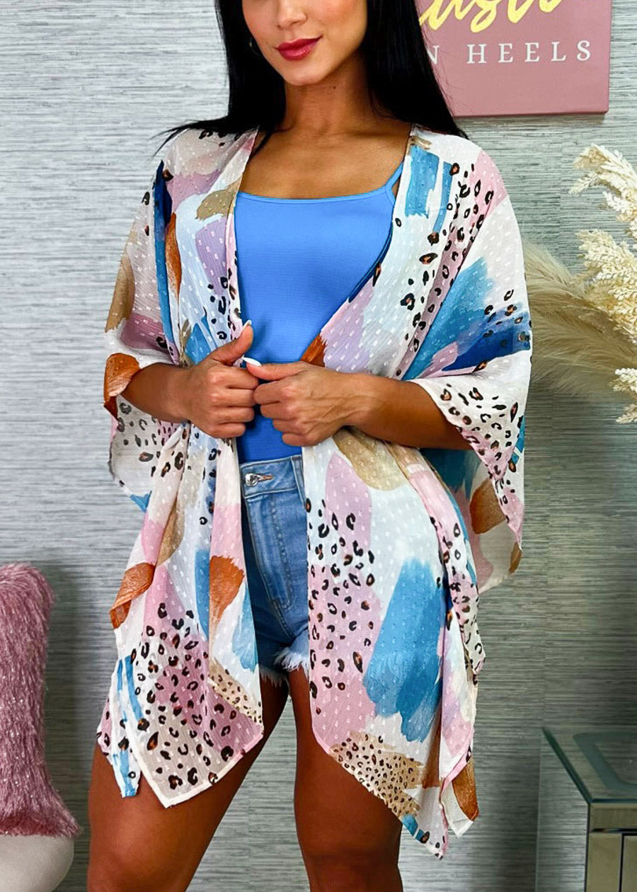 Animal Print Multicolor Kimono w Side Slits