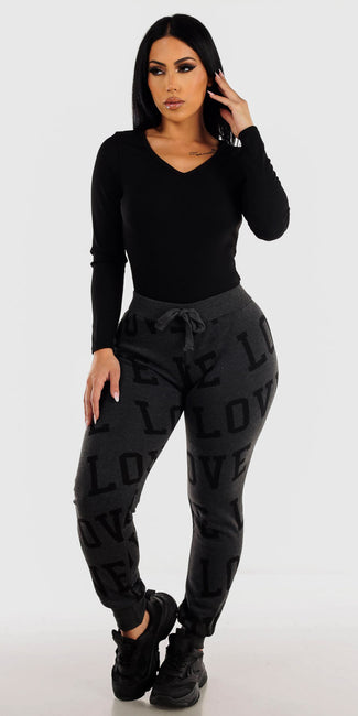 Dark Grey Printed Sweatpants Set