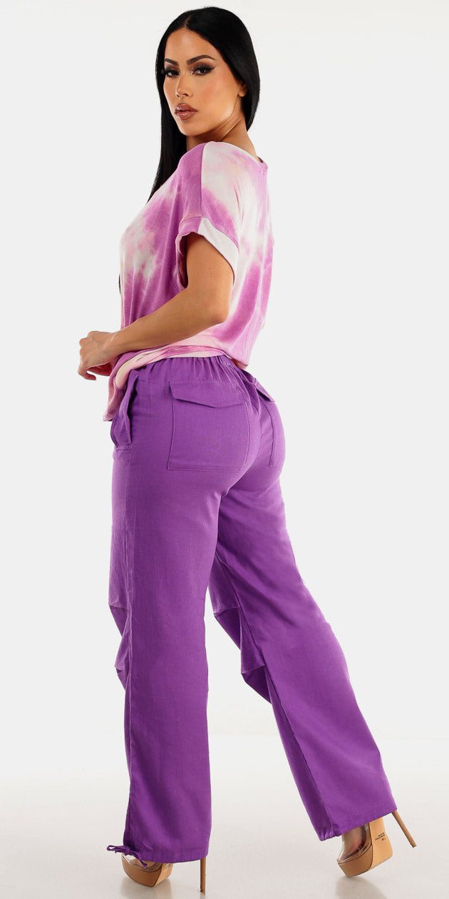 Tie Dye Purple Pleated Linen Set