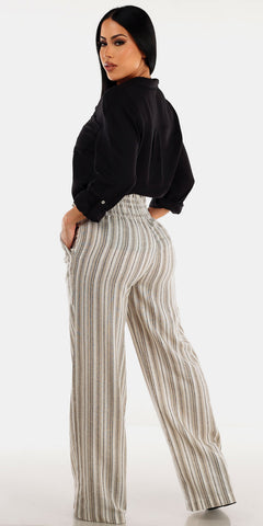 Black Long Sleeve Stripe Pants Set