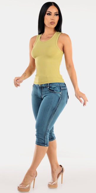 Ribbed Cami Butt Lift Denim Outfit