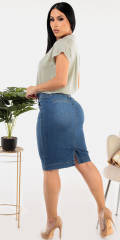 Collared Butt Lift Denim Pencil Outfit