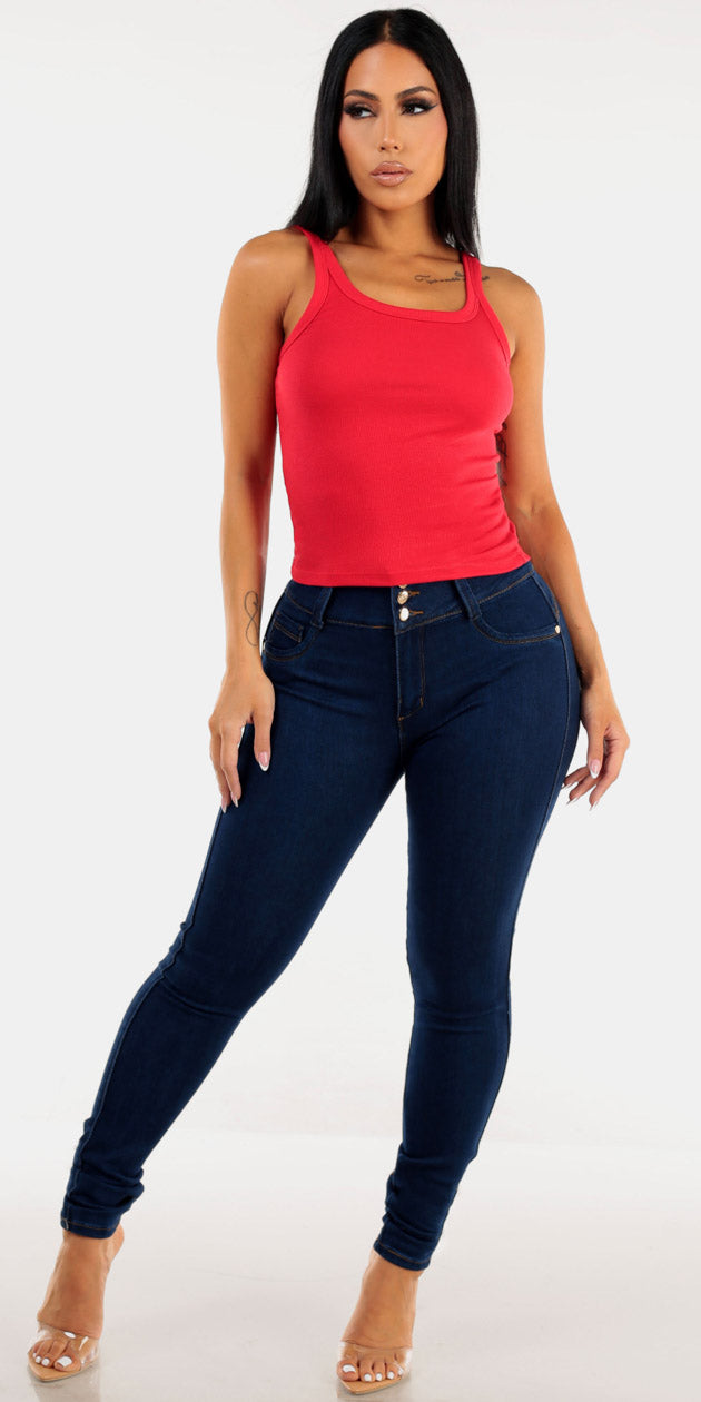 Red Butt Lift Denim Outfit