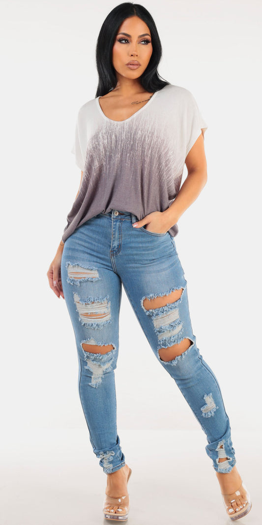 Printed Ripped Skinnies Look