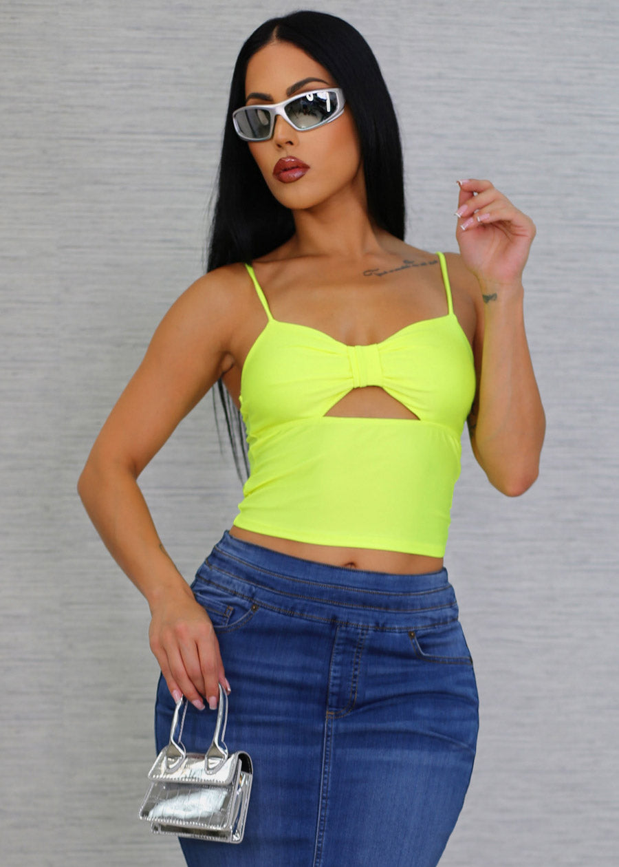 Sleeveless Cut Out Crop Top Neon Lime