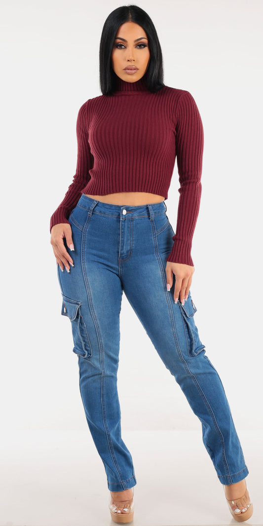 Turtleneck Butt Lift Denim Set