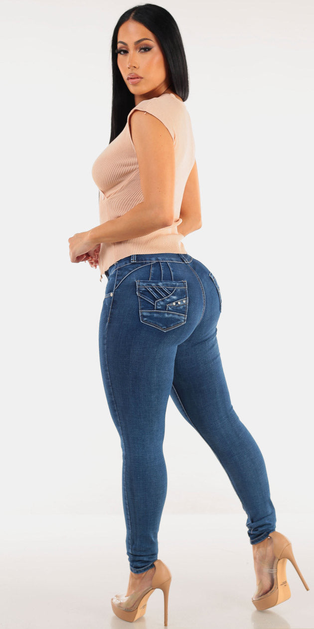 Sleeveless Butt Lift Denim Look