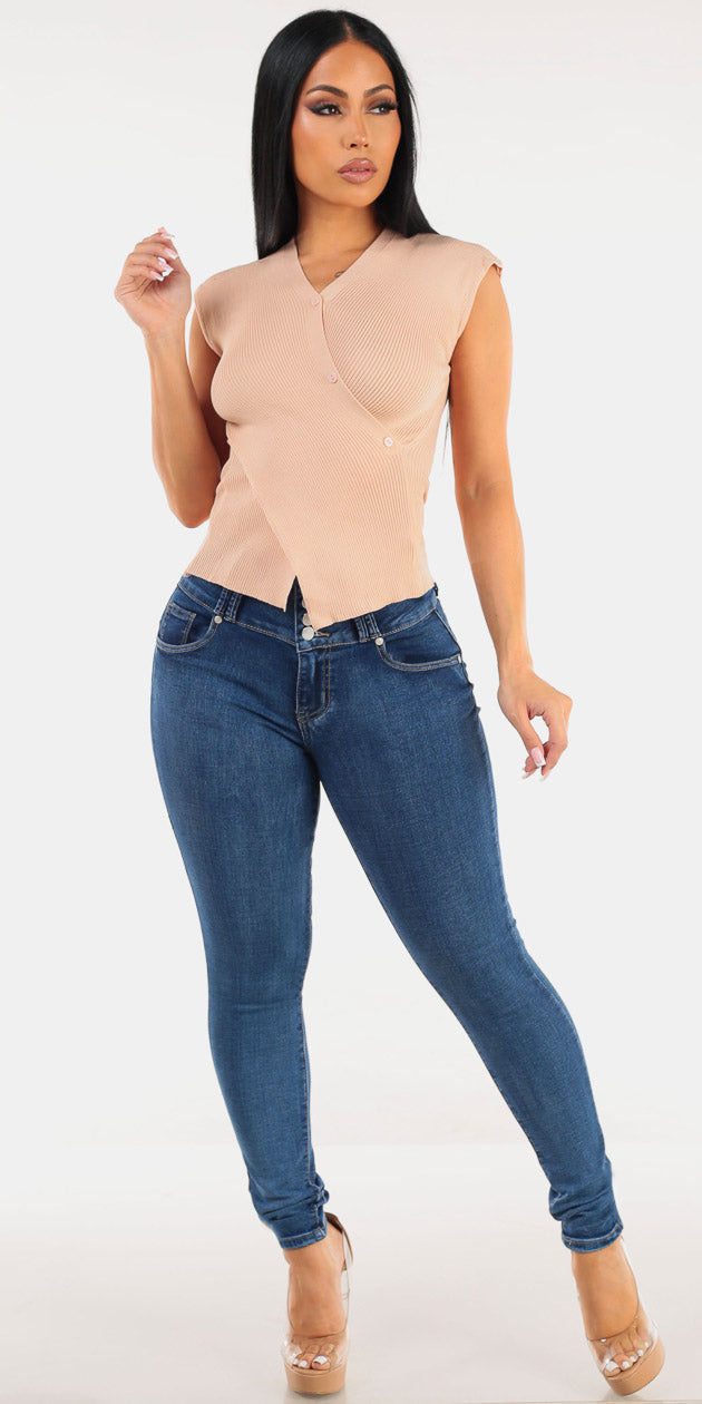 Sleeveless Butt Lift Denim Look