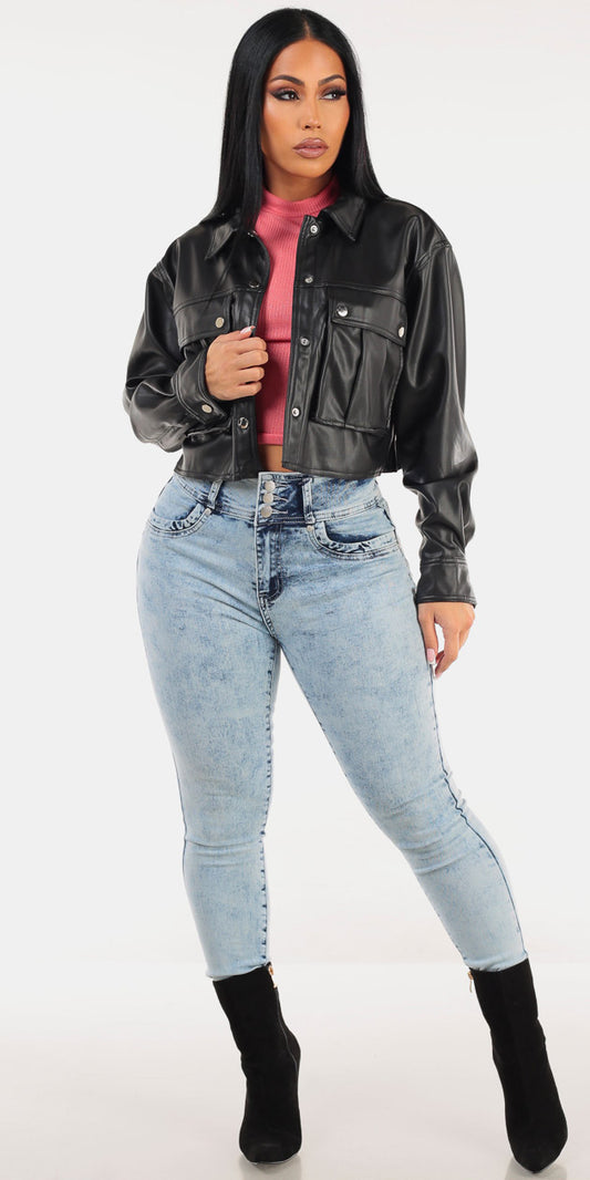 Pleather Butt Lift Denim Trio