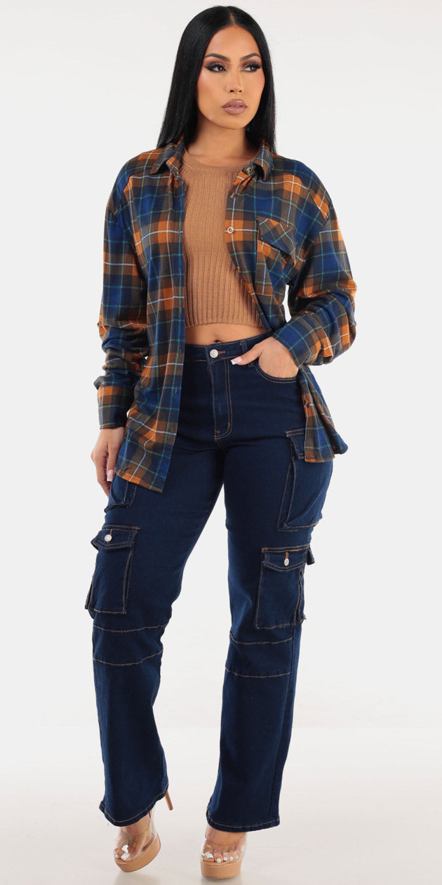 Plaid Cargo Denim Trio