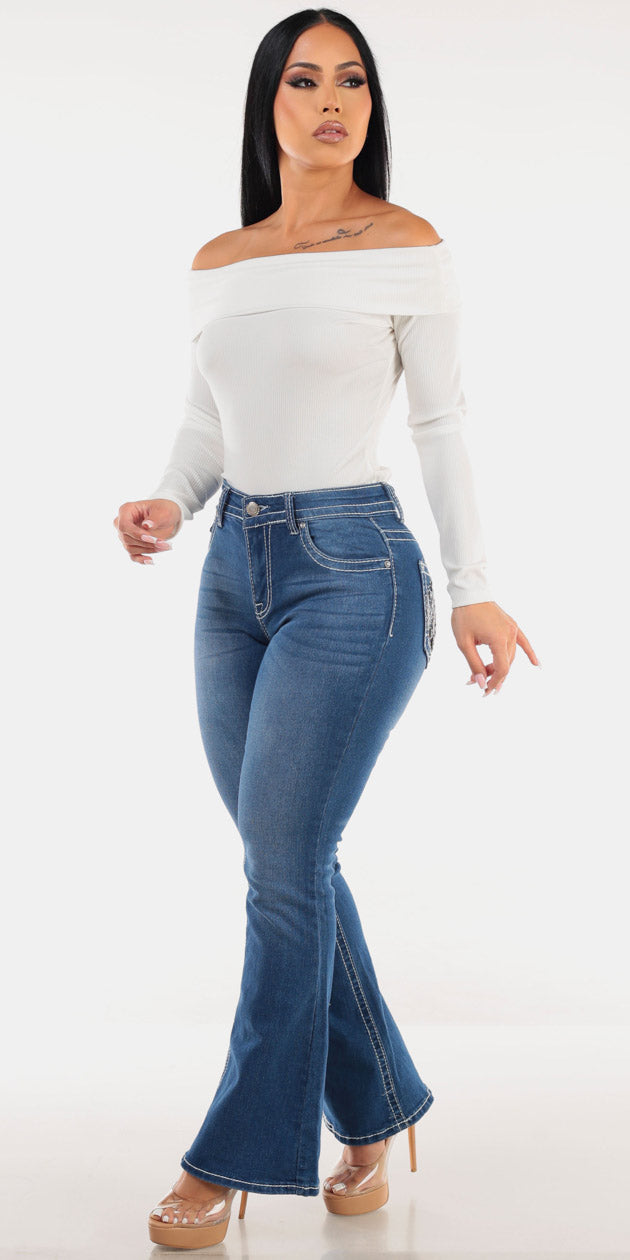 White Bootcut Denim Look