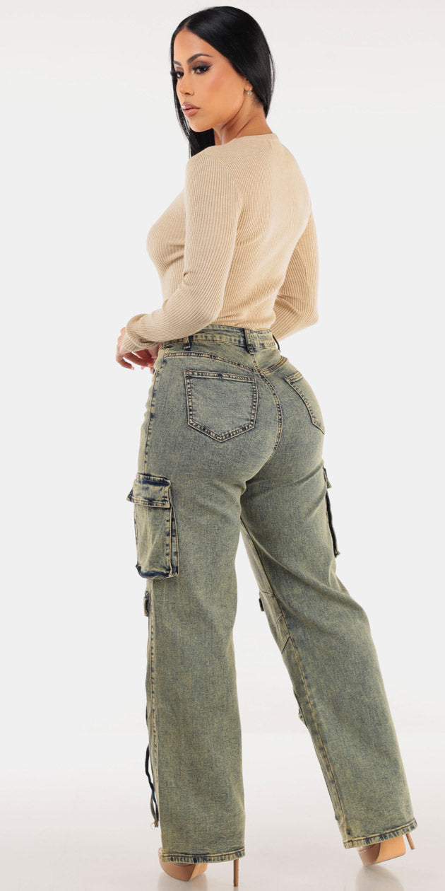 Beige Acid Wash Denim Combo