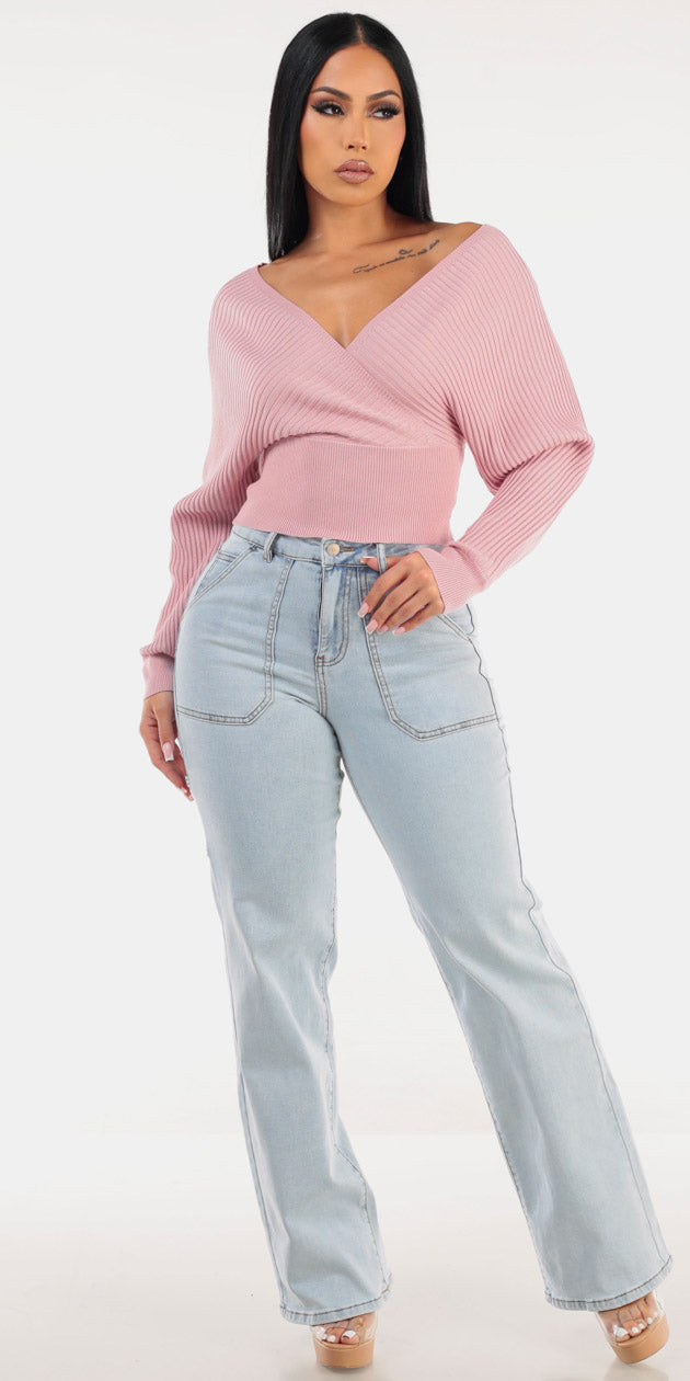 Pink Surplice Denim Outfit