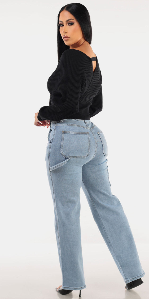 Black Surplice Stretch Denim Look