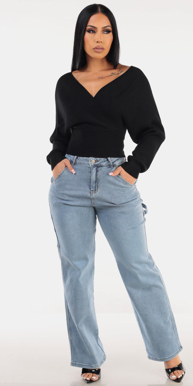 Black Surplice Stretch Denim Look